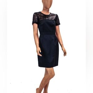 New! TRINA TURK Dali LBD Black Sequin Satin Cocktail Party Sleeve Dress Size 2